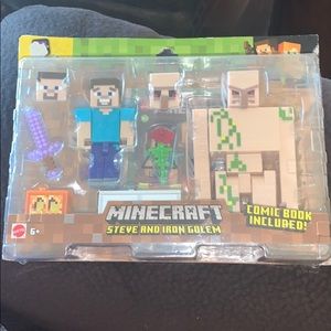 minecraft steve and iron golem.